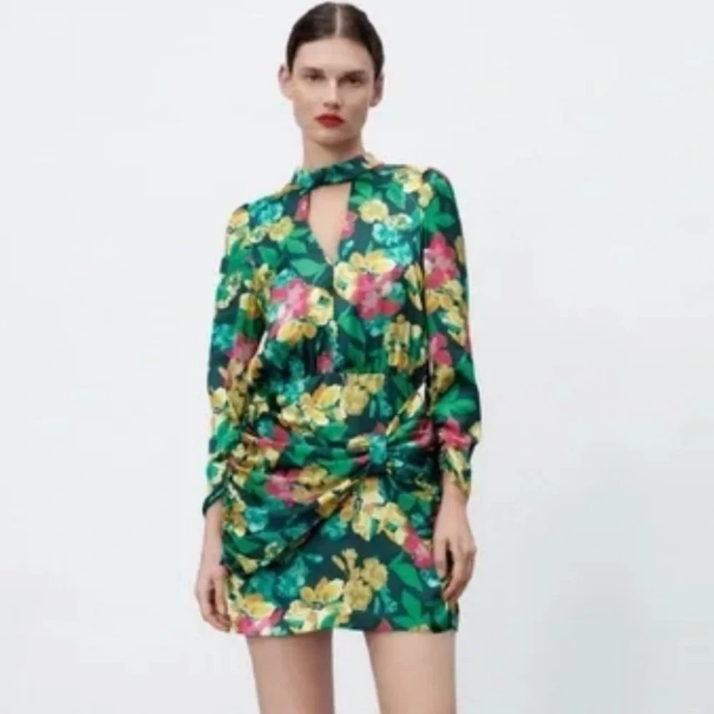 Zara Floral Long Sleeve Dress NWT - Picture 2 of 12